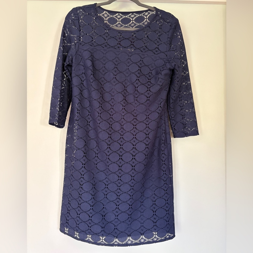 Dressbarn Blue Sheath Dress 3/4 Sleeve Scoop Neck